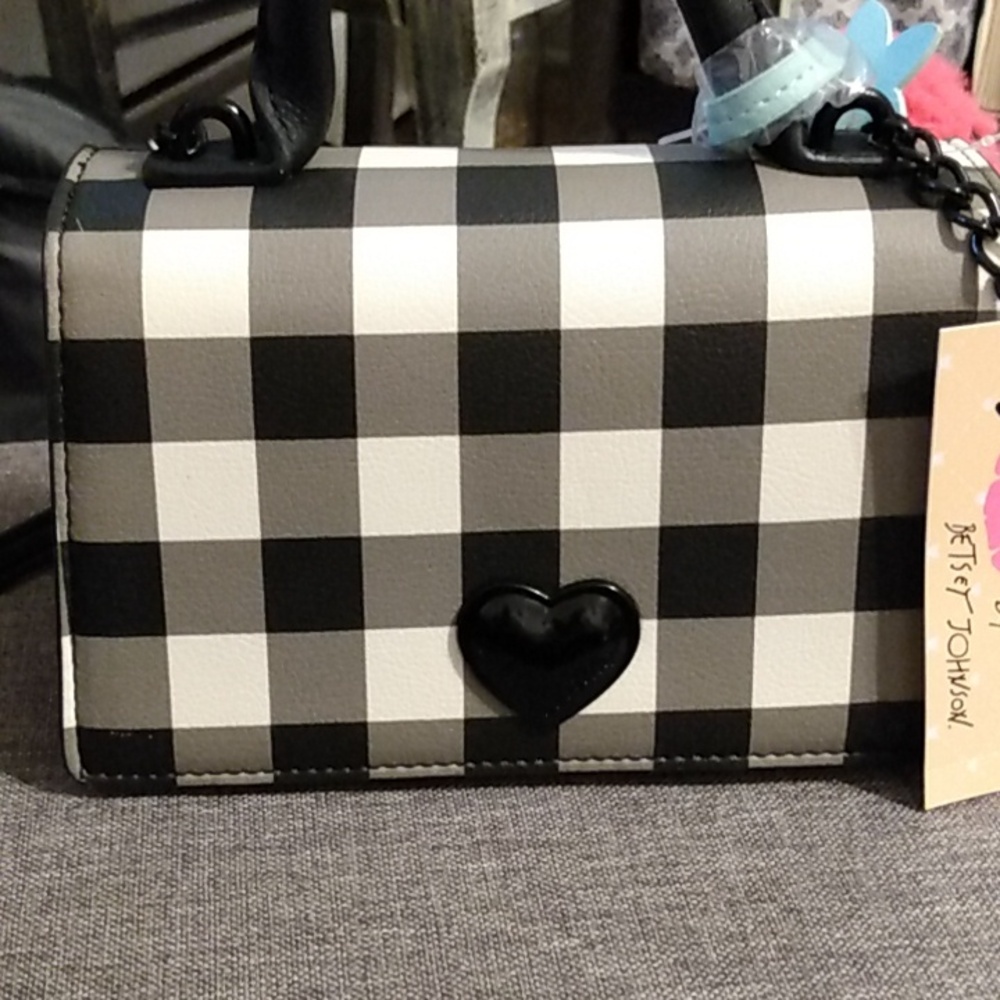 Betsey Johnson Buffalo Plaid  Evie Crossbody/Top Handle - Picture 4 of 11